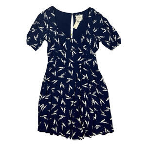 Anthropologie Maeve Fern Ruched Fit & Flare Dress Blue White Size 8 US